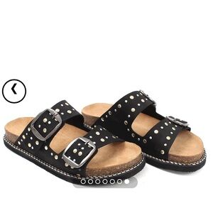 CELAL GÜLTEKİN Black Studded Double STRAP Buckle Slide FLATFORM Sandal NIB 8.5